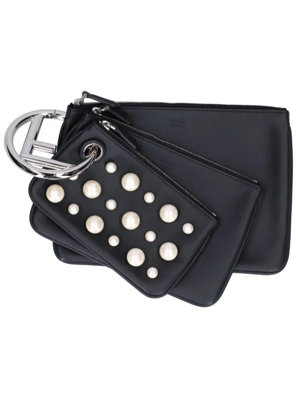 Fendi Pearl Studded Triplet Pouch Multi Clutch